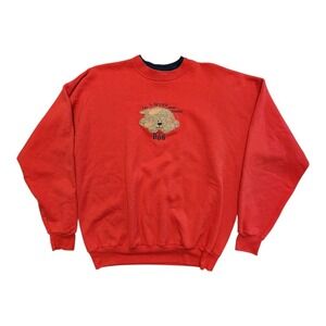 90s Vintage Sweatshirts Pullover Oversized Dog Embroidery Loose Size XL‎ Red